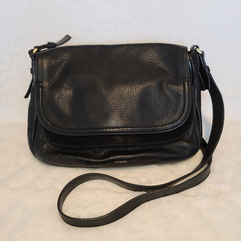 Fossil Leather Crossbody Bag, Black